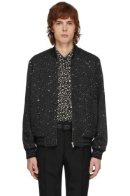 Saint Laurent - Black & Silver Tweed Teddy Bomber Jacket