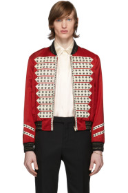 Saint Laurent - 红色 Vintage Teddy 缎面飞行员夹克