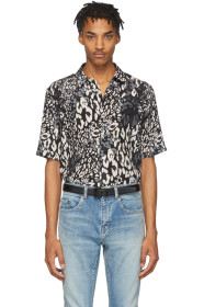 Saint Laurent - Chemise en soie à motif léopard noire et grise