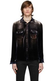 Saint Laurent - 海军蓝大廓形烧花丝绒衬衫