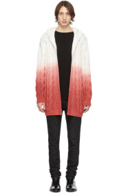 Saint Laurent - Cardigan à capuche blanc et rose Baja