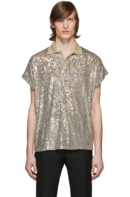 Saint Laurent - 银色 Boxy 亮片 Polo 衫