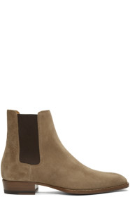 Saint Laurent - Bottes chelsea en suède beiges Wyatt