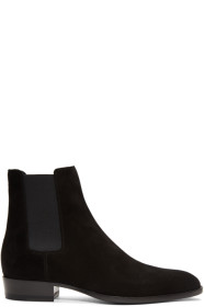 Saint Laurent - Bottes chelsea en suède noires Wyatt