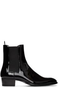 Saint Laurent - 黑色 Wyatt 漆皮切尔西踝靴