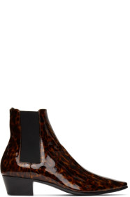 Saint Laurent - Bottes en cuir verni écailles de tortue Dylan