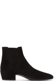 Saint Laurent - Bottes chelsea en suède noires Caleb