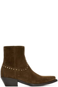 Saint Laurent - Bottes en suède à clous brunes Lukas