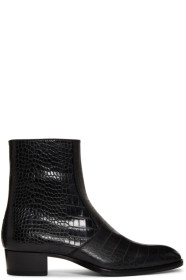 Saint Laurent - Bottes embossées façon croco à glissière noires Wyatt