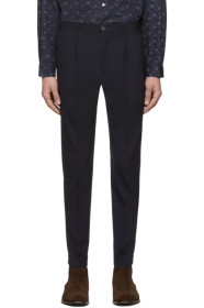 PS by Paul Smith - Pantalon plissé bleu marine Turn Up