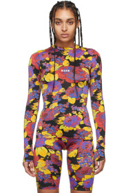 MSGM - Black Rose Print Long Sleeve T-Shirt