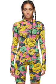 MSGM - Pink Rose Print Long Sleeve T-Shirt