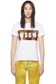 MSGM - ホワイト & ゴールド ロゴ T シャツ