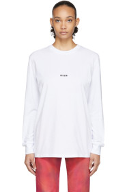 MSGM - ホワイト ミクロ ロゴ ロング スリーブ T シャツ