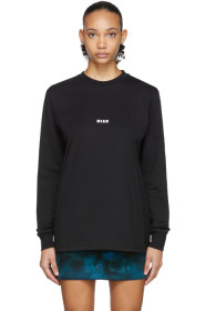MSGM - ブラック ミクロ ロゴ ロング スリーブ T シャツ