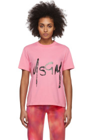 MSGM - ピンク スプレー ロゴ T シャツ