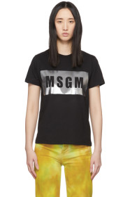MSGM - ブラック & シルバー ロゴ T シャツ