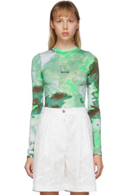 MSGM - Green Watercolor Print Long Sleeve T-Shirt