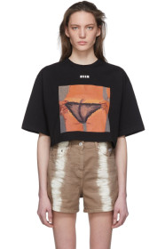 MSGM - Black Graphic Cropped T-Shirt