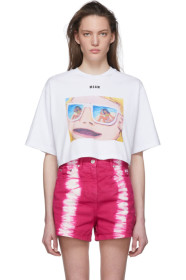 MSGM - White Graphic Cropped T-Shirt