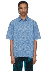 MSGM - Blue Denim Tie-Dye Short Sleeve Shirt