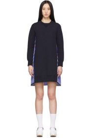 Sacai - Navy Striped Sponge Sweat Dress