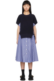 Sacai - Navy Striped Knit Panel Dress