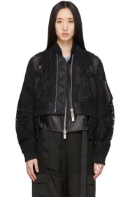 Sacai - Blouson aviateur en dentelle brodée noir