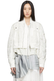 Sacai - Blouson aviateur en dentelle brodée blanc