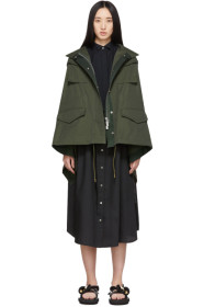 Sacai - Blouson à dos drapé kaki et bleu marine