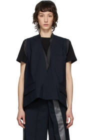 Sacai - Veste à col en V en laine bleu marine Suiting