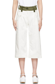 Sacai - White & Green Cropped Wrap Jeans
