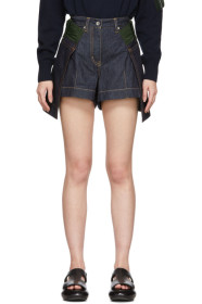 Sacai - Blue & Khaki Denim Wrap Shorts