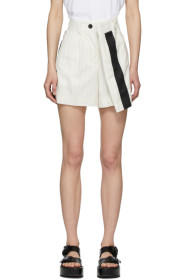 Sacai - Short asymétrique en laine à rayures fines blanc