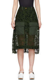 Sacai - Green Embroidered Lace Skirt