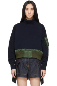 Sacai - 海军蓝可拆卸高领针织衫