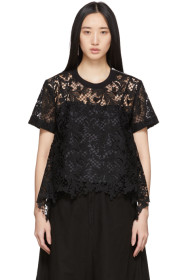 Sacai - Black Embroidered Lace Top