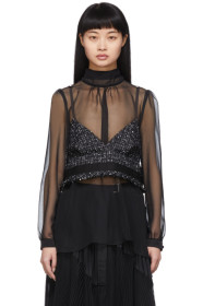 Sacai - Black Tweed Tank Blouse