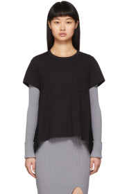 Sacai - Black Poplin Drape T-Shirt