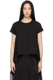 Sacai - Black Embroidered Lace Back T-Shirt
