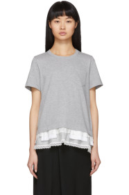 Sacai - Grey Lace Ruffle T-Shirt