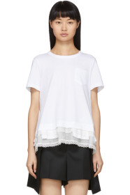 Sacai - White Lace Ruffle T-Shirt