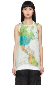 Sacai - White Pleated World Map Tank Top