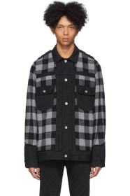 Sacai - Blouson en denim à panneaux noir et gris