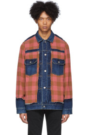 Sacai - Blouson en denim à panneaux bleu et rouge