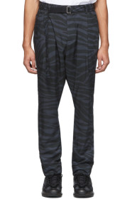 Sacai - Pantalon en satin gris et noir Zebra