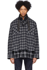 Sacai - Chemise à carreaux noire et grise Ombre