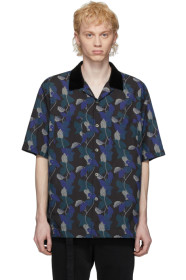 Sacai - Chemise noire et bleue Monstera édition Sun Surf