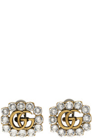 Gucci - Gold Crystal GG Marmont Stud Earrings
