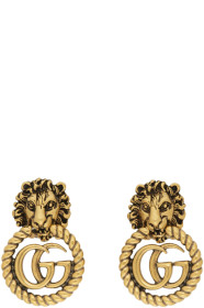 Gucci - Gold Double G Lion Head Clip-On Earrings
